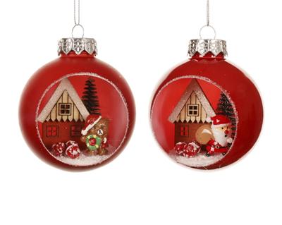 PALLINA DI NATALE CON DECORAZIONE INTERNA NATALIZIA 8CM 2ASS