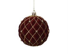 PALLINA DI NATALE IN VELLUTO ROSSO CON DECORAZIONI ORO 8CM