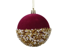 PALLINA DI NATALE IN VELLUTO ROSSO CON DECORAZIONI ORO 8CM