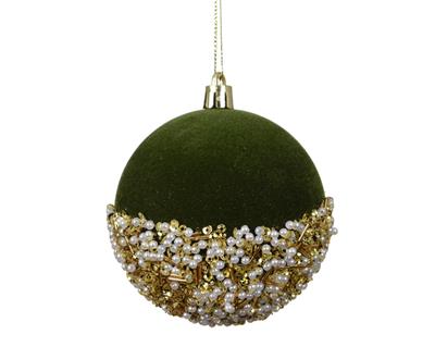 PALLINA DI NATALE IN VELLUTO VERDE CON DECORAZIONI ORO 8CM