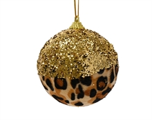 PALLINA DI NATALE LEOPARDATA CON GLITTER ORO 8CM