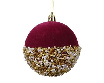 PALLINA DI NATALE IN VELLUTO ROSSO CON DECORAZIONI ORO 10CM