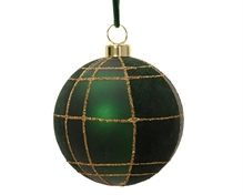 PALLINA DI NATALE VERDE SCURO CON GEOMETRIE ORO 8CM