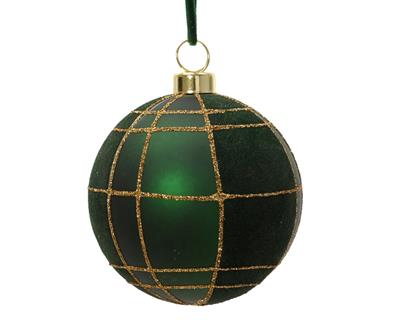 PALLINA DI NATALE VERDE SCURO CON GEOMETRIE ORO 8CM