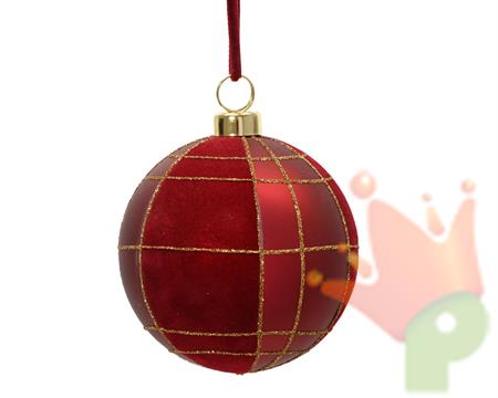 PALLINA DI NATALE ROSSO CON GEOMETRIE ORO 8CM