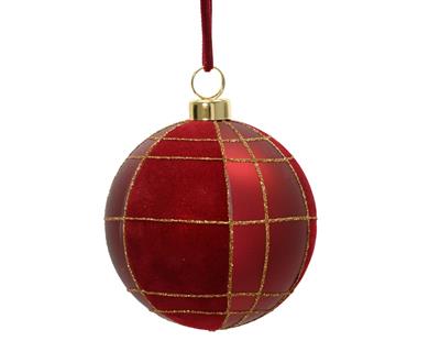 PALLINA DI NATALE ROSSO CON GEOMETRIE ORO 8CM