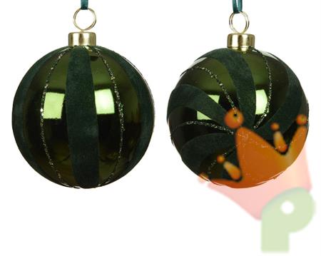 PALLINA DI NATALE VERDE SCURO CON DETTAGLI GLITTER 8CM