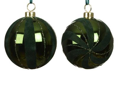PALLINA DI NATALE VERDE SCURO CON DETTAGLI GLITTER 8CM