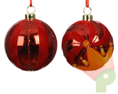 PALLINA DI NATALE ROSSO CON DETTAGLI GLITTER 8CM