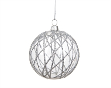 PALLINA DI NATALE TRASPARENTE CON LINEE GLITTERATE ARGENTO 8CM