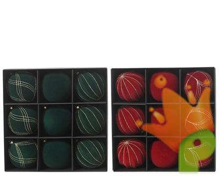 PALLINE DI NATALE IN VELLUTO E LINEE DORATE 9PZ 2ASS