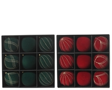 PALLINE DI NATALE IN VELLUTO E LINEE DORATE 9PZ 2ASS