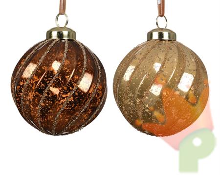 PALLINA DI NATALE SCANALATURA A SPIRALE BRONZO 8CM 2ASS