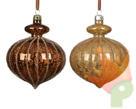 PALLINA DI NATALE BAROCCA SCANALATURA A SPIRALE BRONZO 8CM 2ASS