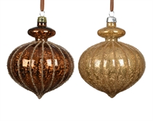 PALLINA DI NATALE BAROCCA SCANALATURA A SPIRALE BRONZO 8CM 2ASS