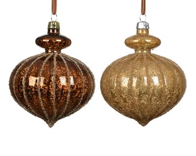 PALLINA DI NATALE BAROCCA SCANALATURA A SPIRALE BRONZO 8CM 2ASS