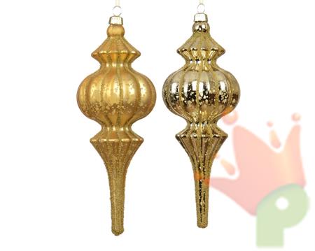 PENDENTE DI NATALE A GOCCIA CON DECORAZIONI ORO 17CM 2ASS