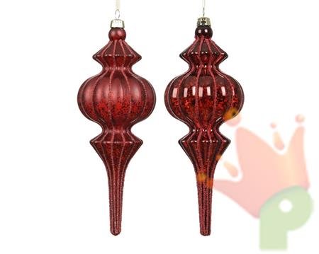 PENDENTE DI NATALE A GOCCIA CON DECORAZIONI BORDEAUX 17CM 2ASS