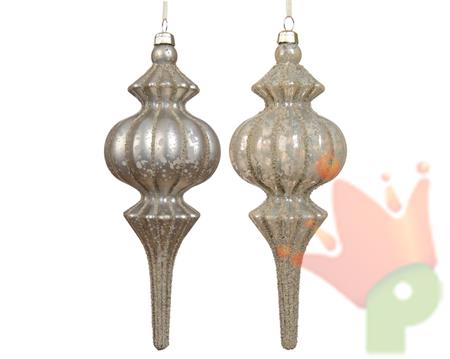 PENDENTE DI NATALE A GOCCIA CON DECORAZIONI PERLA 17CM 2ASS