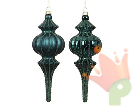 PENDENTE DI NATALE A GOCCIA CON DECORAZIONI SMERALDO 17CM 2ASS