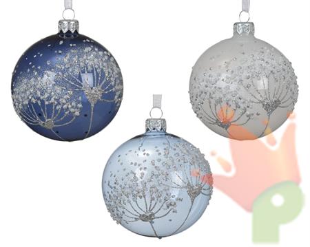 PALLINA DI NATALE IN VETRO CON SOFFIO DI NEVE GLITTER 8CM 3ASS