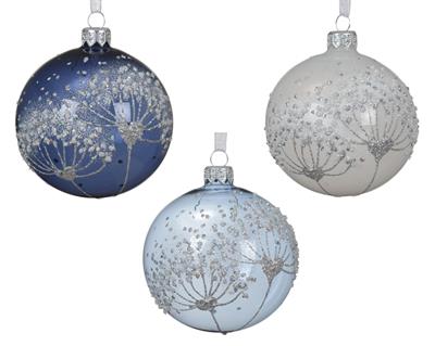 PALLINA DI NATALE IN VETRO CON SOFFIO DI NEVE GLITTER 8CM 3ASS