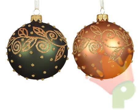 PALLINA DI NATALE IN VETRO CON RICAMO ORO 8CM 2ASS