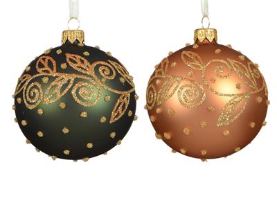 PALLINA DI NATALE IN VETRO CON RICAMO ORO 8CM 2ASS