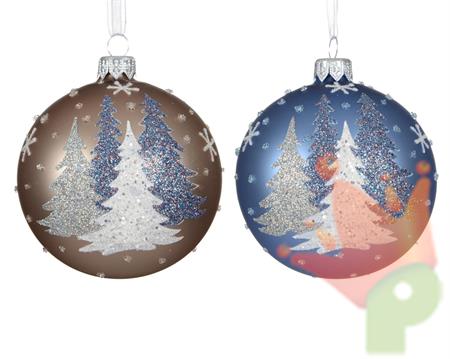 PALLINA DI NATALE IN VETRO CON ALBERI GLITTERATI 8CM 2ASS