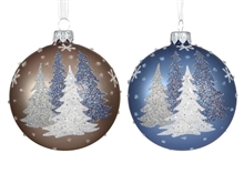 PALLINA DI NATALE IN VETRO CON ALBERI GLITTERATI 8CM 2ASS