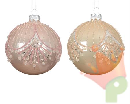 PALLINA DI NATALE IN VETRO CON DECORO GEOMETRICO 8CM 2ASS