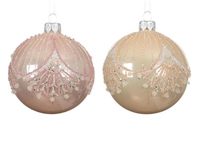 PALLINA DI NATALE IN VETRO CON DECORO GEOMETRICO 8CM 2ASS