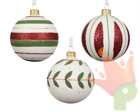 PALLINA DI NATALE IN VETRO CON DECORAZIONI VARIE 8CM 3ASS