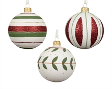 PALLINA DI NATALE IN VETRO CON DECORAZIONI VARIE 8CM 3ASS