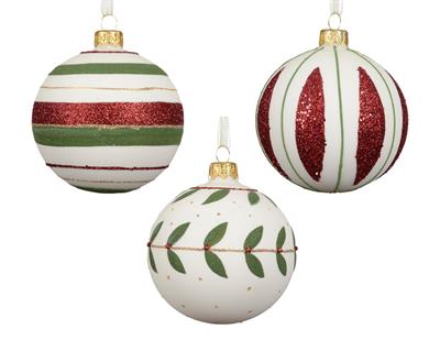PALLINA DI NATALE IN VETRO CON DECORAZIONI VARIE 8CM 3ASS