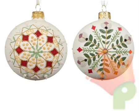 PALLINA DI NATALE IN VETRO CON MOTIVI DECORATIVI 8CM 2ASS