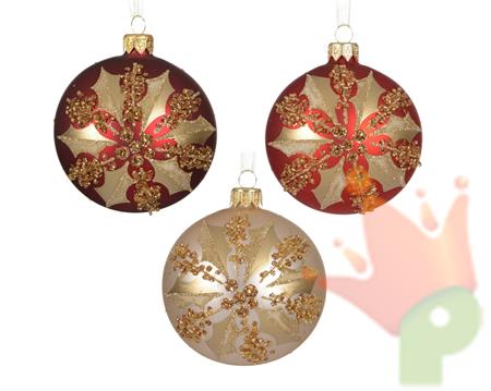 PALLINA DI NATALE IN VETRO CON DECORO STELLA IN ORO 8CM 3ASS