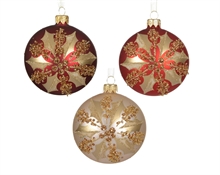 PALLINA DI NATALE IN VETRO CON DECORO STELLA IN ORO 8CM 3ASS