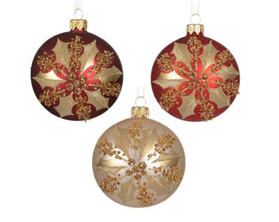 PALLINA DI NATALE IN VETRO CON DECORO STELLA IN ORO 8CM 3ASS