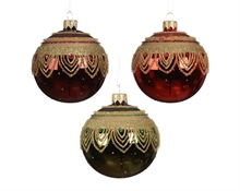 PALLINA DI NATALE IN VETRO CON RICAMI ORO E STRASS 8CM 3ASS