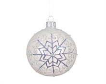 PALLINA DI NATALE IN VETRO CON FIOCCO DI NEVE GLITTER BIANCO 8CM
