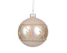 PALLINA DI NATALE IN VETRO CON ROSE E MOTIVI GLITTER PERLA 8CM