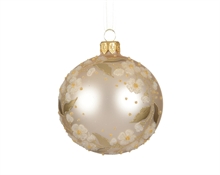 PALLINA DI NATALE IN VETRO CON FIORI E FOGLIE GLITTER PERLA 8CM
