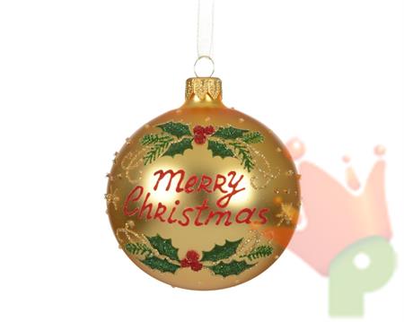 PALLINA DI NATALE IN VETRO MERRY CHISTMAS ORO GLITTERATO 8CM