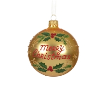 PALLINA DI NATALE IN VETRO MERRY CHISTMAS ORO GLITTERATO 8CM
