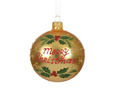 PALLINA DI NATALE IN VETRO MERRY CHISTMAS ORO GLITTERATO 8CM