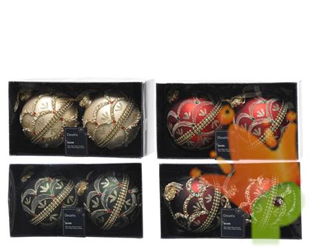 PALLINA DI NATALE IN VETRO CON DECORO PERLINE 10CM 4ASS