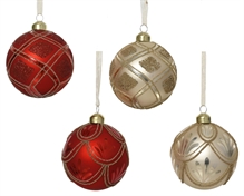 PALLINA DI NATALE IN VETRO CON PERLINE E GLITTER 8CM 4ASS