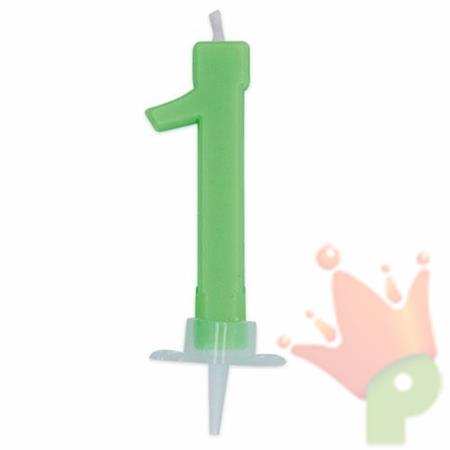 CANDELINA NUMERO 1 CERA ITALIC VERDE FLUO 7CM