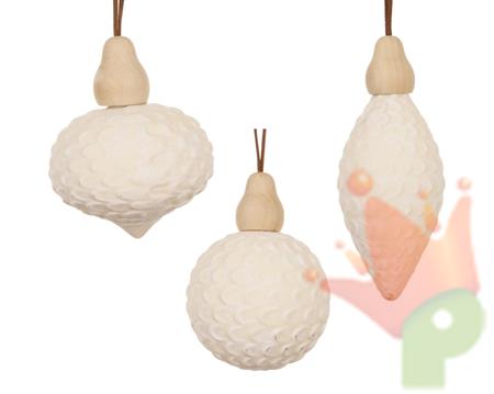 PALLINA DI NATALE IN VETRO EFFETTO VELLUTO BIANCO LANA 8CM